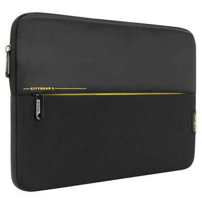 Black laptop sleeve with yellow zipper and 'CityGear 3' branding on a white background