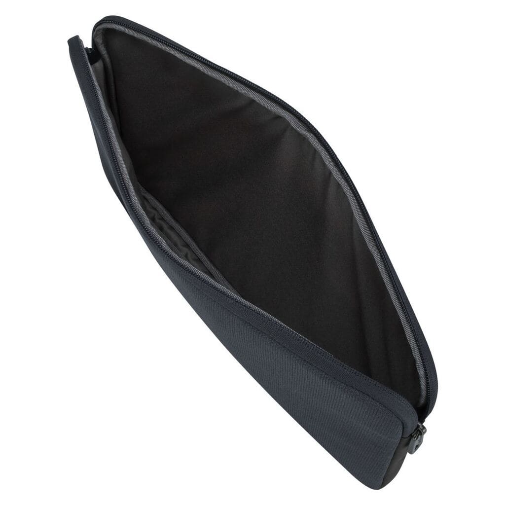 Black laptop sleeve with zipper on a white background