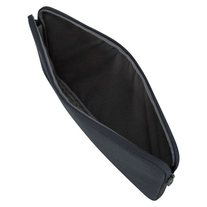 Black laptop sleeve with zipper on a white background