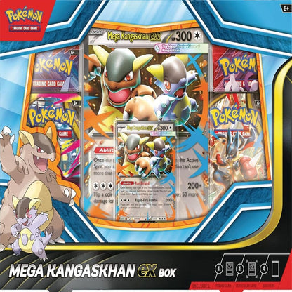 Pokémon trading card game Mega Kangaskhan EX box with cards displayed