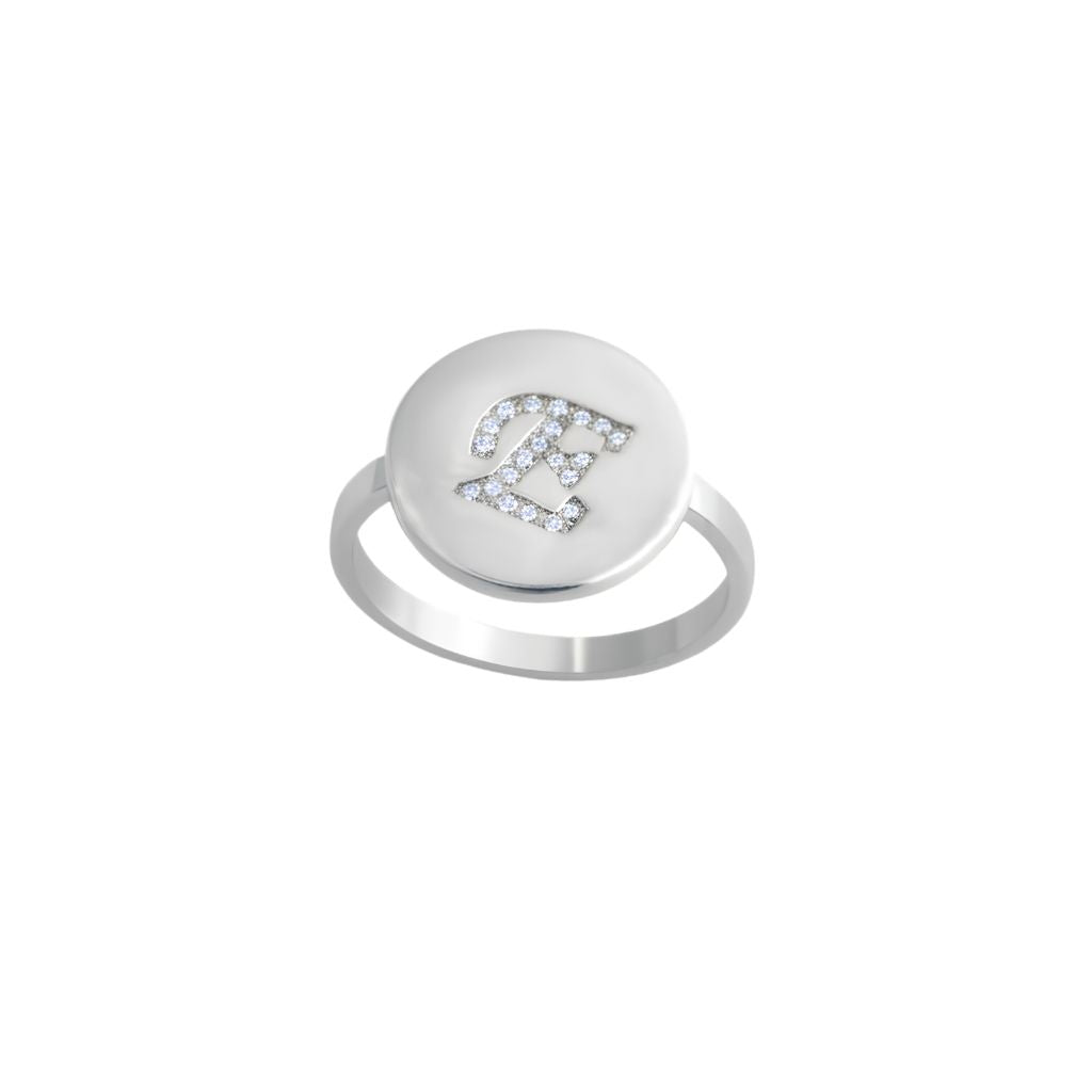 Engraved Initial Round Zirconia Letter Ring
