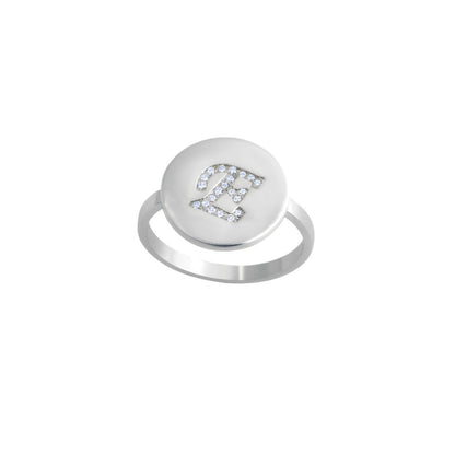 Engraved Initial Round Zirconia Letter Ring