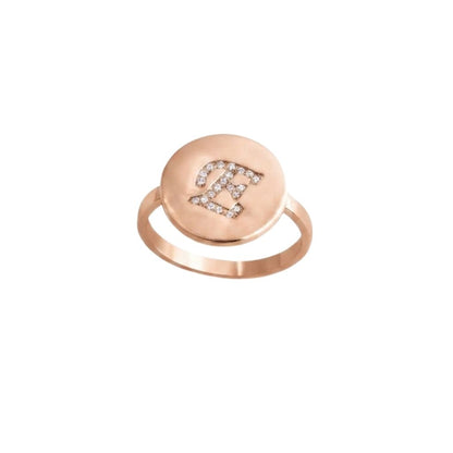 Engraved Initial Round Zirconia Letter Ring