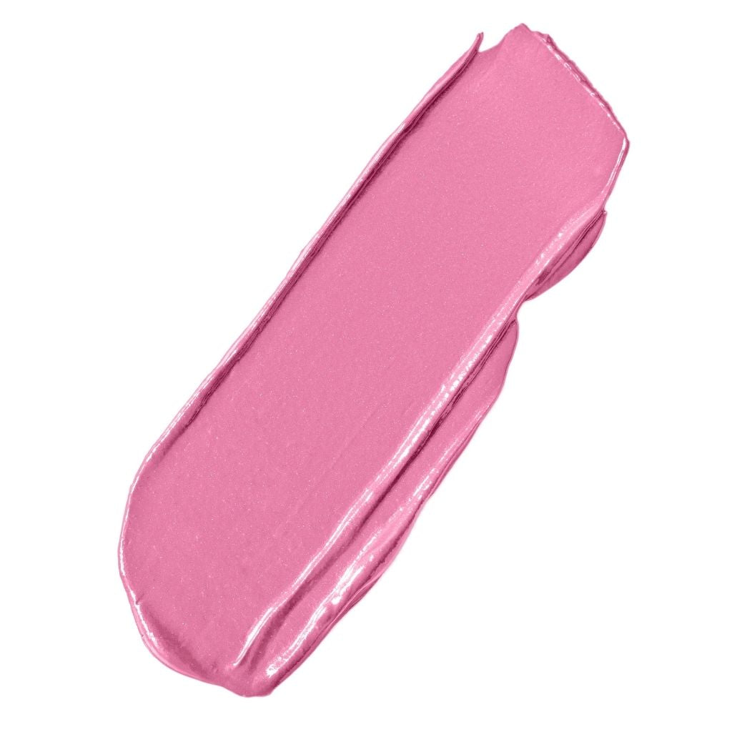 Pink lip balm on a white background