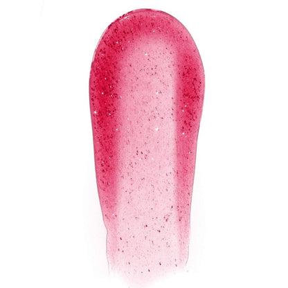 Pink lip balm with glitter on a white background