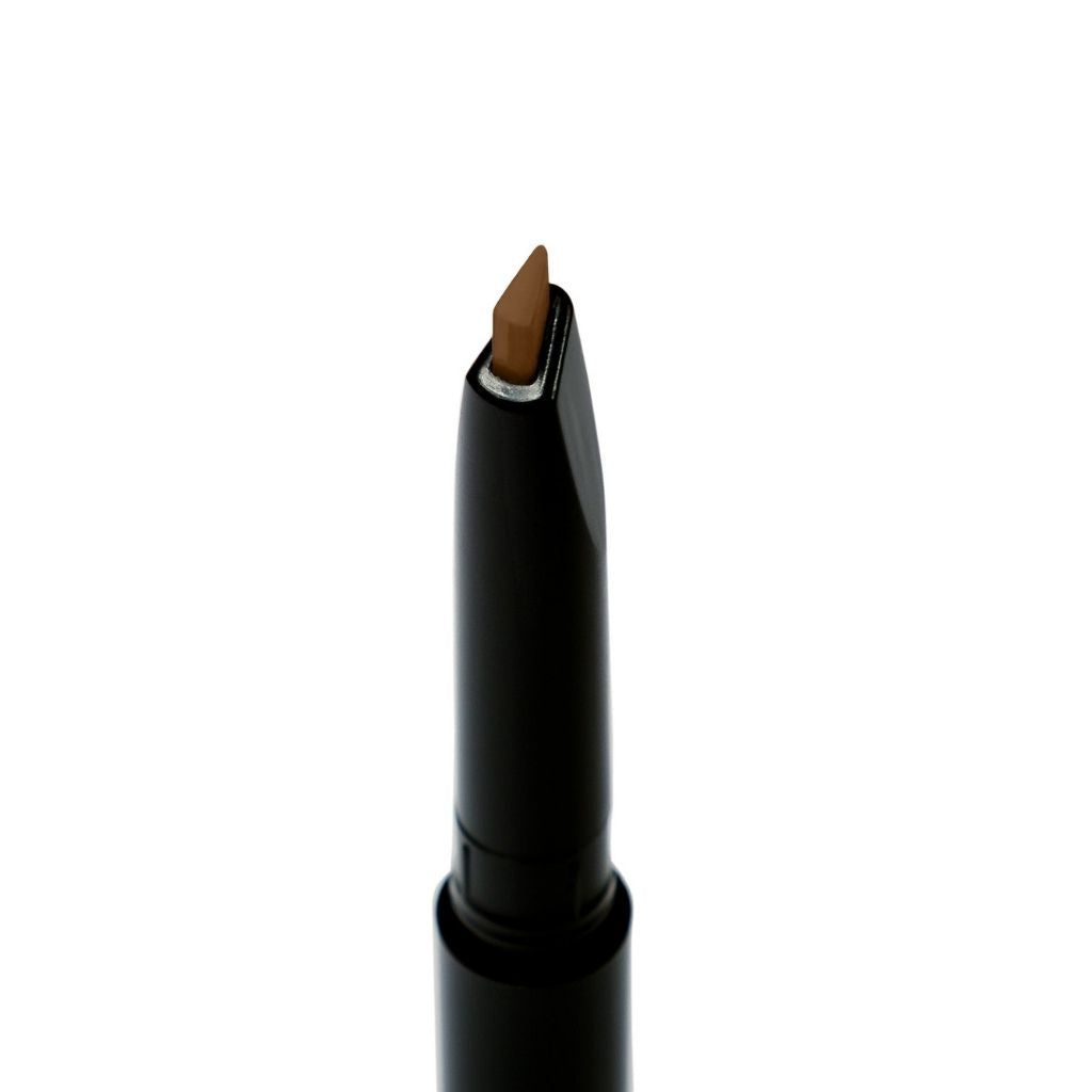 Black lip liner with brown tip on a white background