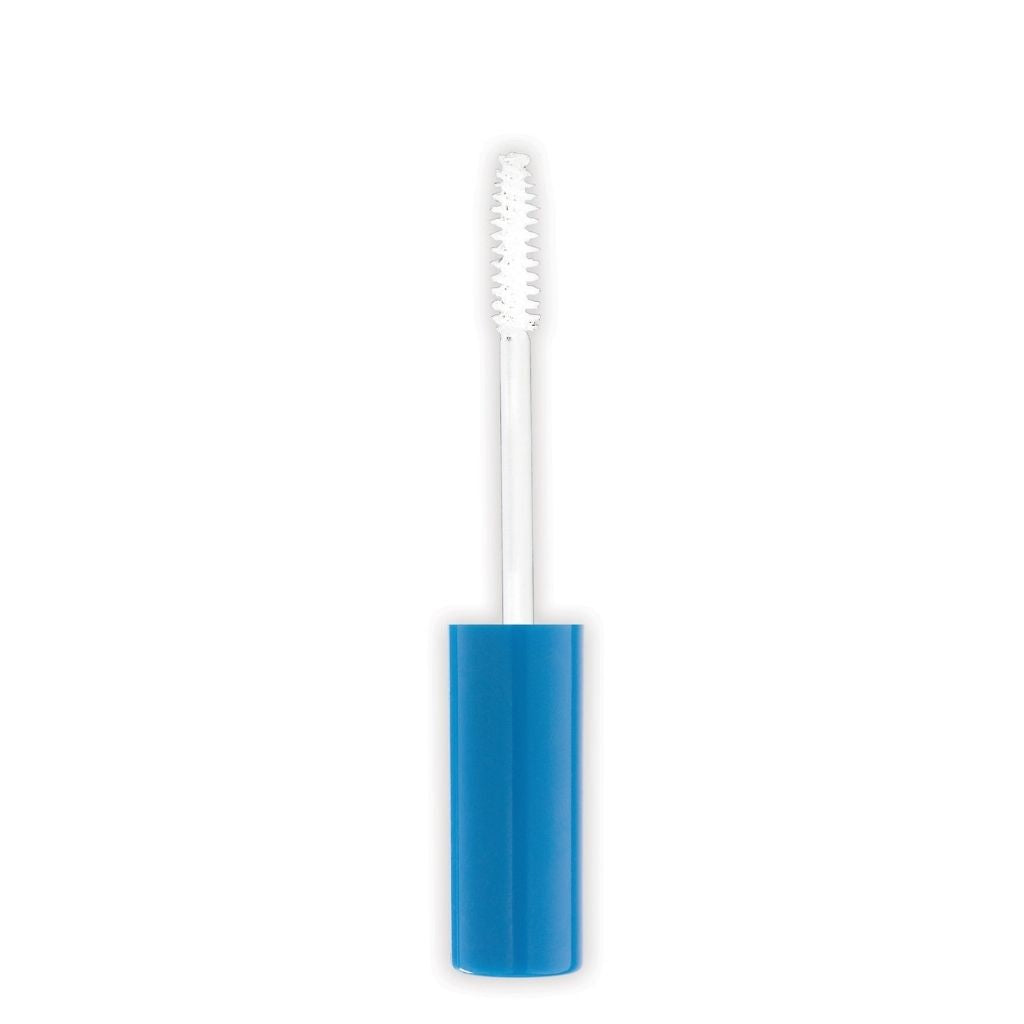 Wet n Wild MegaClear mascara with blue cap and clear tube on white background
