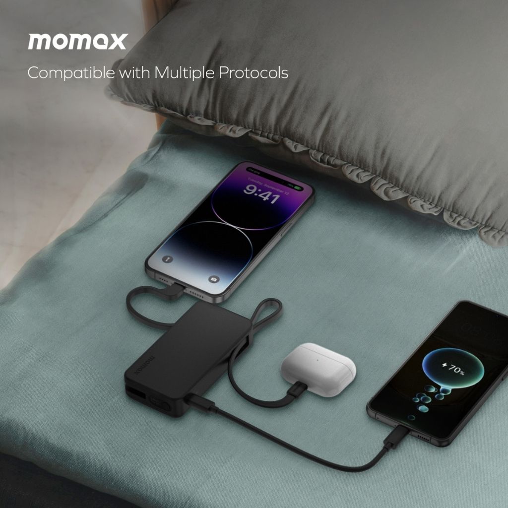 Momax 1-Power Vital+ 10000 mAh Power Bank With Built In Usb-C & Lightning Cable