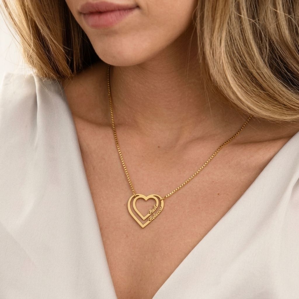 Personalised Name Double Heart Pendant Necklace