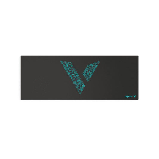 Black mouse pad with a large turquoise 'V' logo on a white background