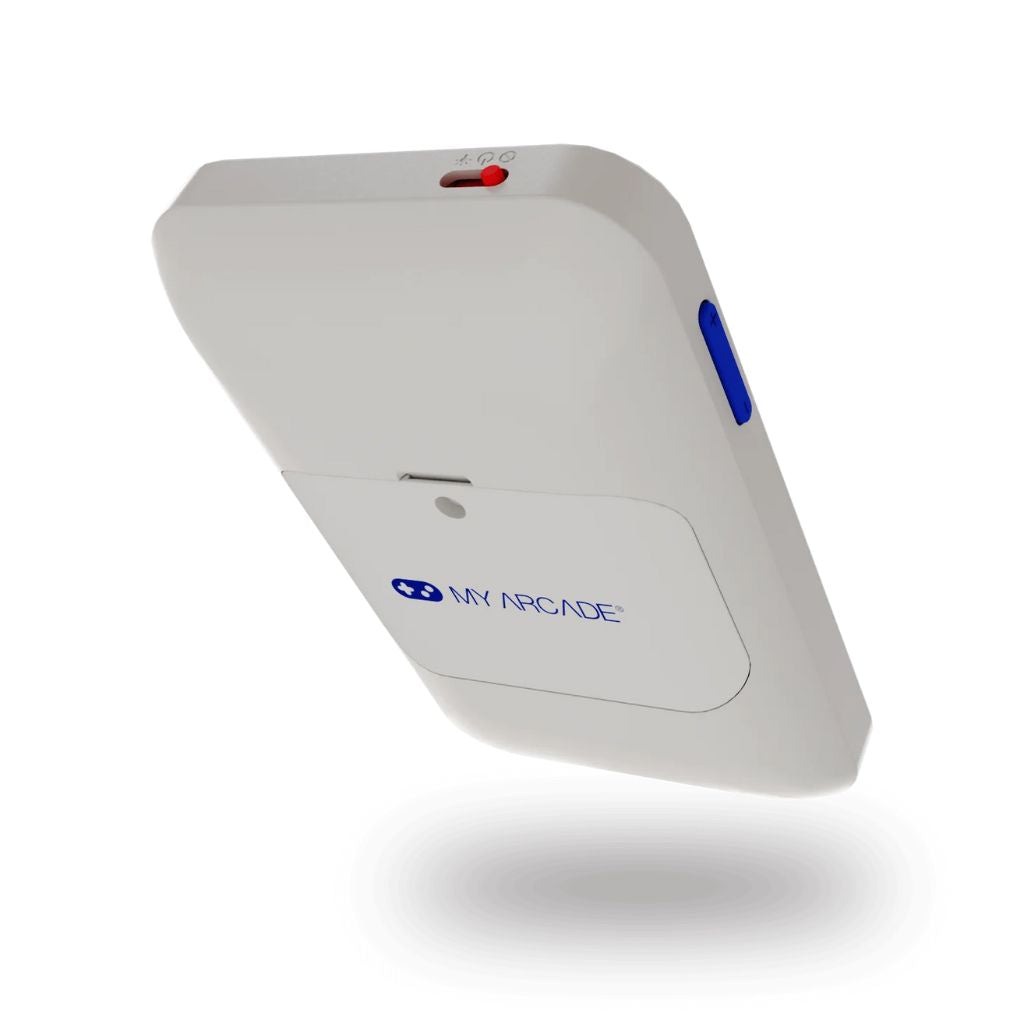 White electronic device with blue accents and 'My Arcade' branding on a white background
