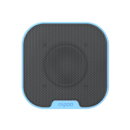 Black textured mouse pad with blue border and Rapoo branding on a white background