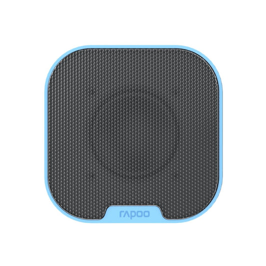 Black textured mouse pad with blue border and Rapoo branding on a white background