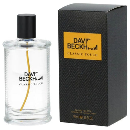 David Beckham Classic Touch perfume bottle and packaging on a white background