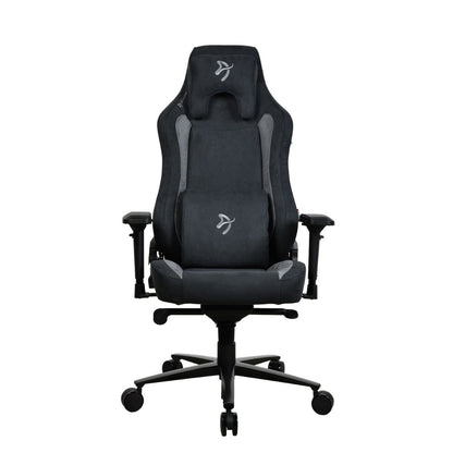 Black gaming chair with gray accents on a white background