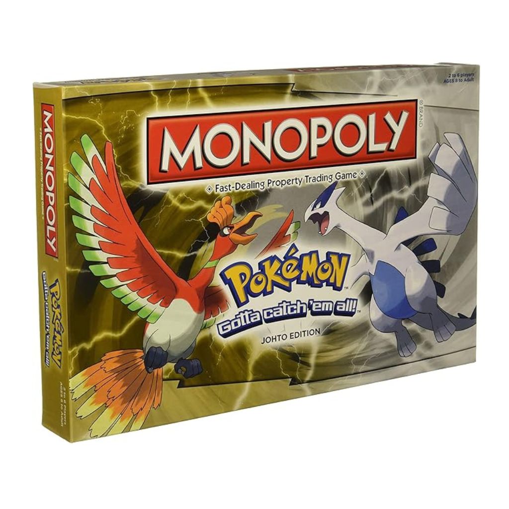 Monopoly Pokémon trading game box with Pokémon characters on a white background