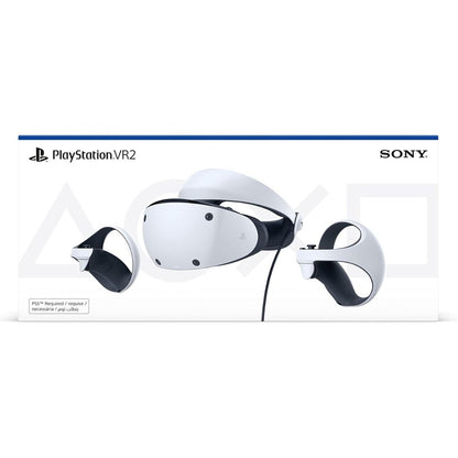 PlayStation VR2 headset with controllers on a white background, featuring Sony branding.