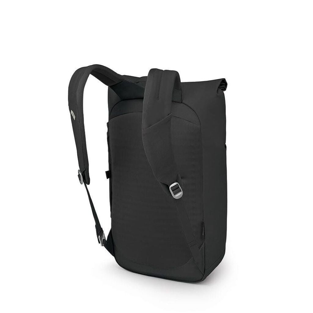 Black backpack on a white background