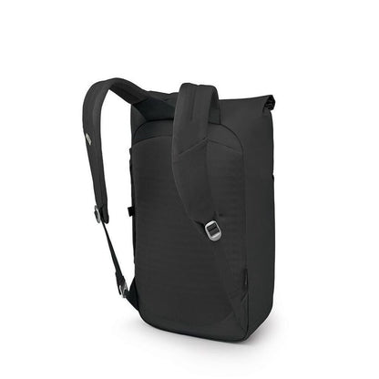 Black backpack on a white background