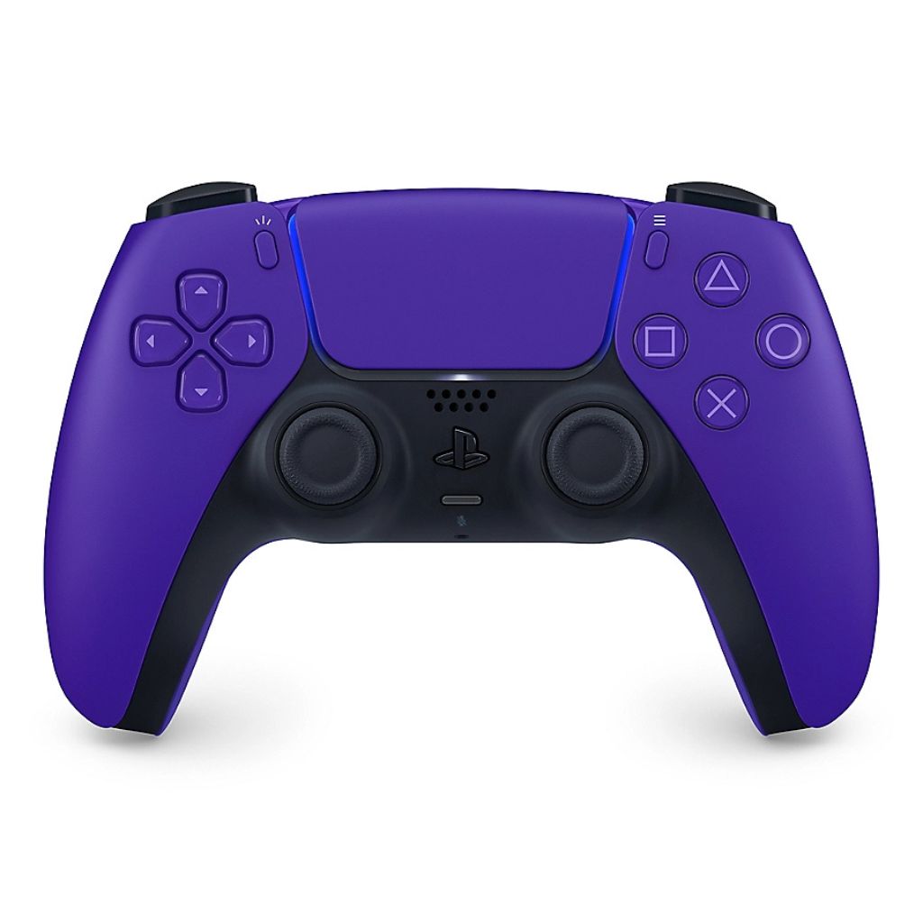 Purple gaming controller with black accents on a white background