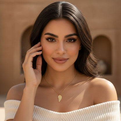 Arabic Name Split Heart Pendant Necklace Set