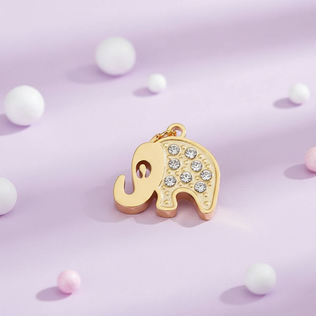 Gold Elephant Charm With Stones