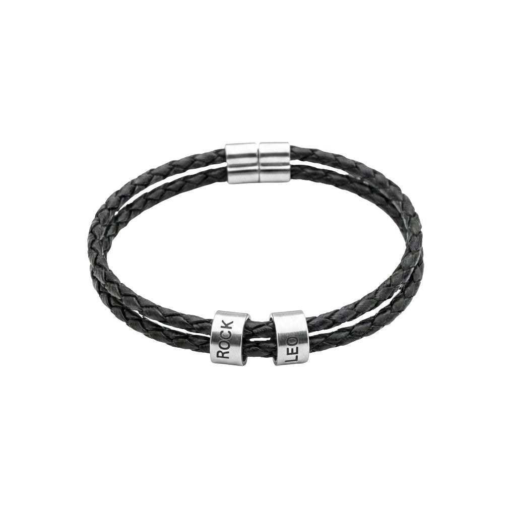 Personalised Double Name Leather Bracelet for Men