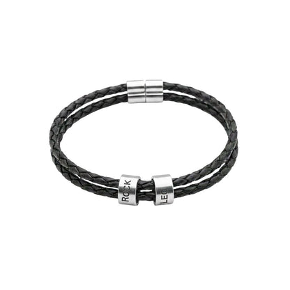 Personalised Double Name Leather Bracelet for Men