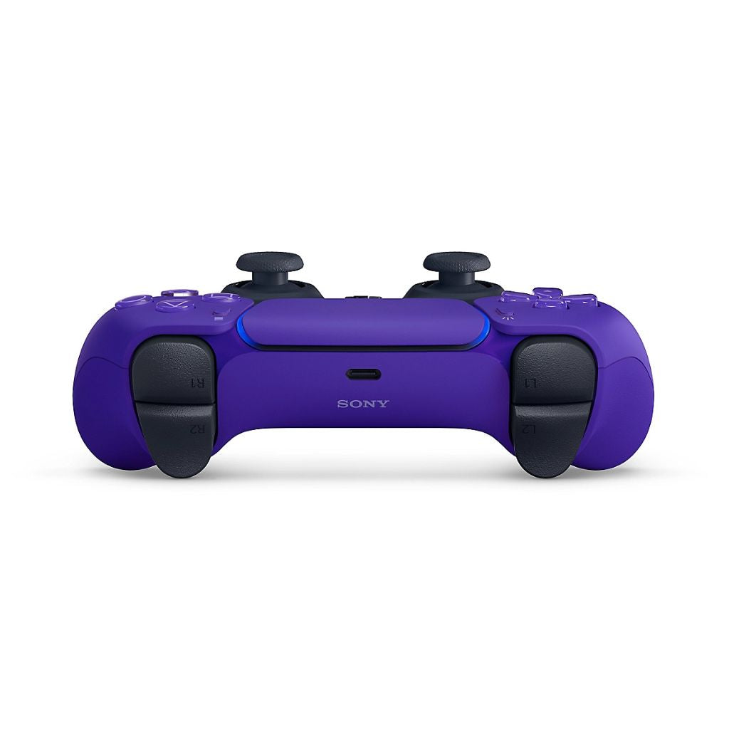 Purple gaming controller with black accents on a white background