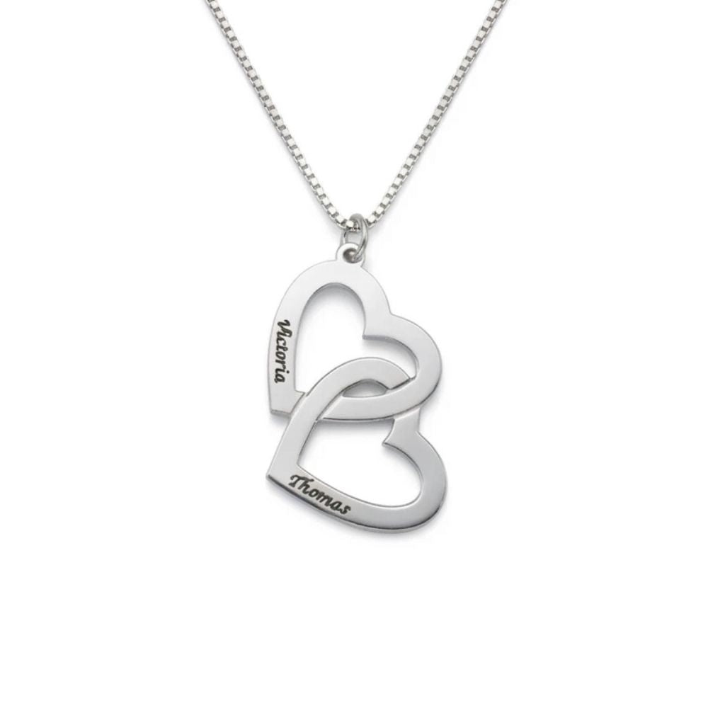 Interlocked Heart Engraved Name Necklace