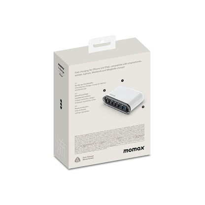 Momox charging adapter packaging on a white background