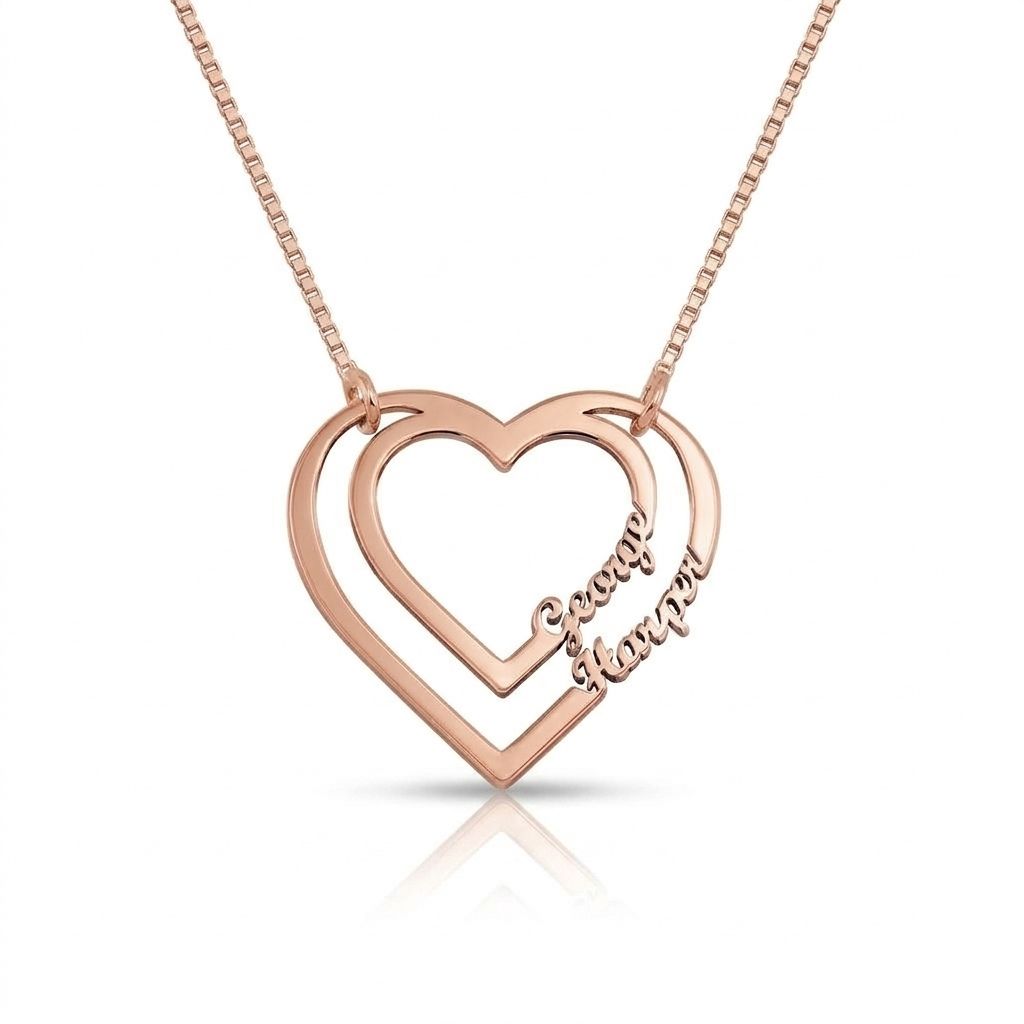 Personalised Name Double Heart Pendant Necklace