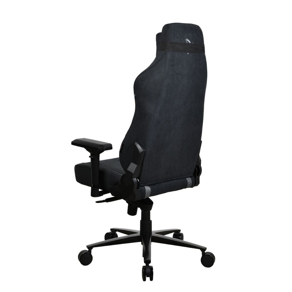 Black office chair with mesh backrest on a white background
