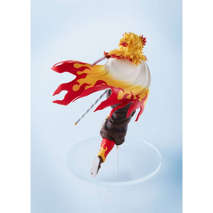 Animated character figurine with fiery design on a light blue background