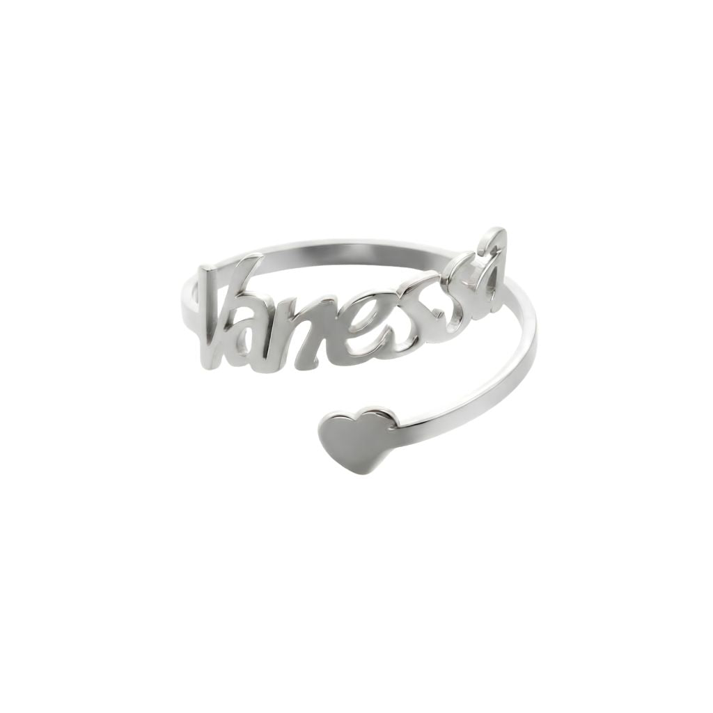 Name Ring With Solid Heart