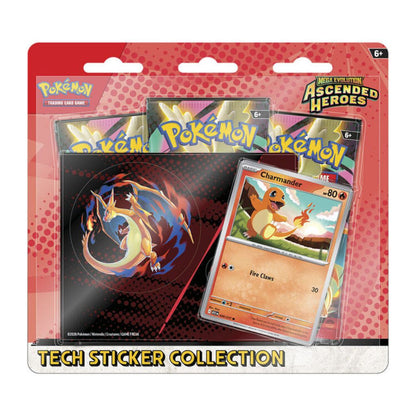 Pokémon trading card game pack with Charmander card on a red and white background