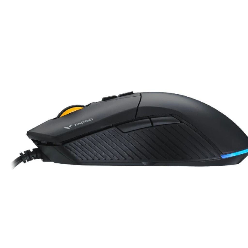 Black gaming mouse with visible brand logo on a white background