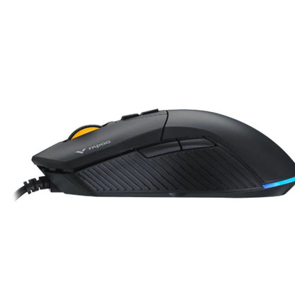 Black gaming mouse with visible brand logo on a white background