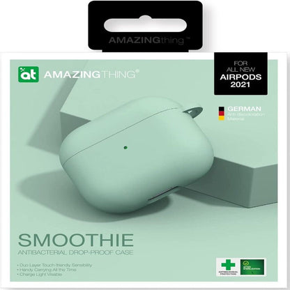 Green antibacterial drop-proof case for AirPods 2021 by Amazing Thing on a light green background