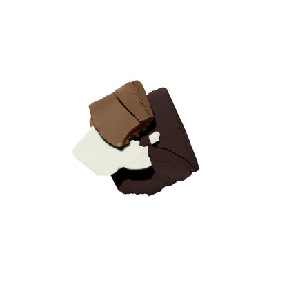 Three pairs of brown pants stacked on a white background