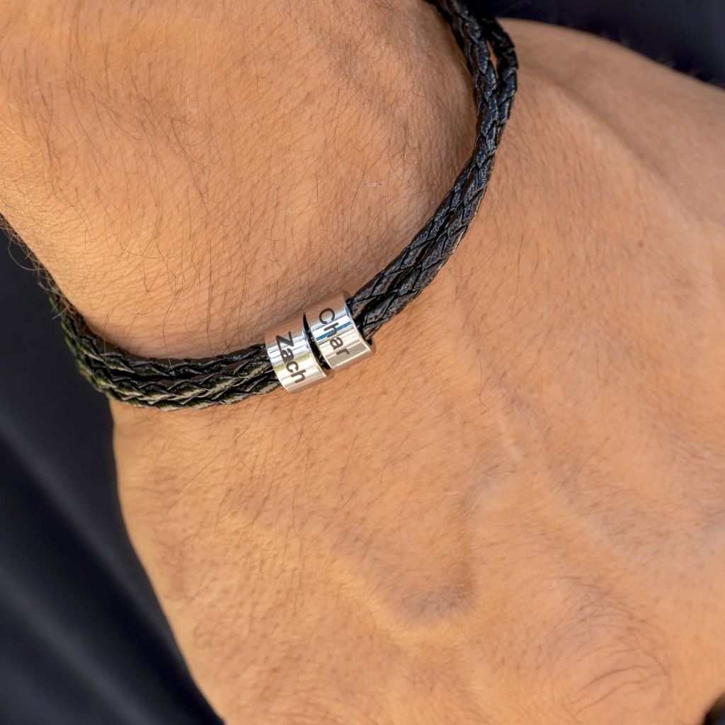 Personalised Double Name Leather Bracelet for Men