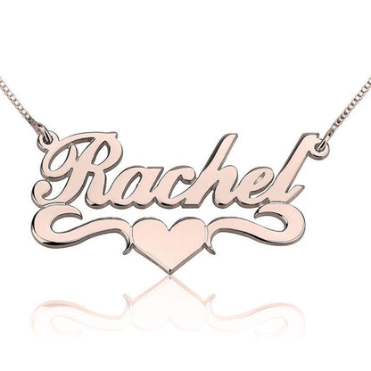 Rose gold 'Rachel' necklace with a heart on a white background