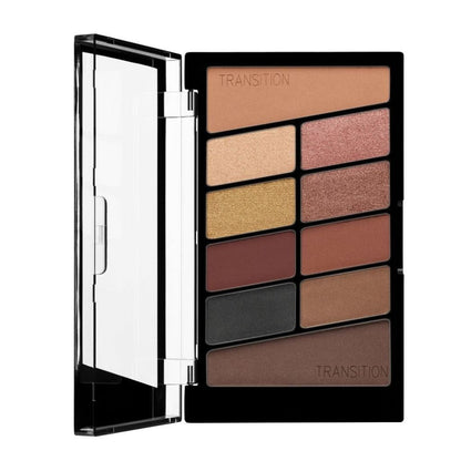 Makeup palette with various shades of eyeshadows on a white background