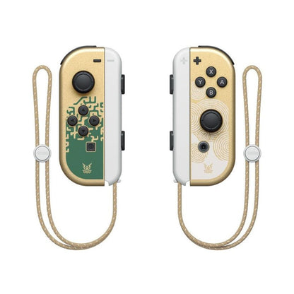 Pair of gaming controllers with unique designs on a white background