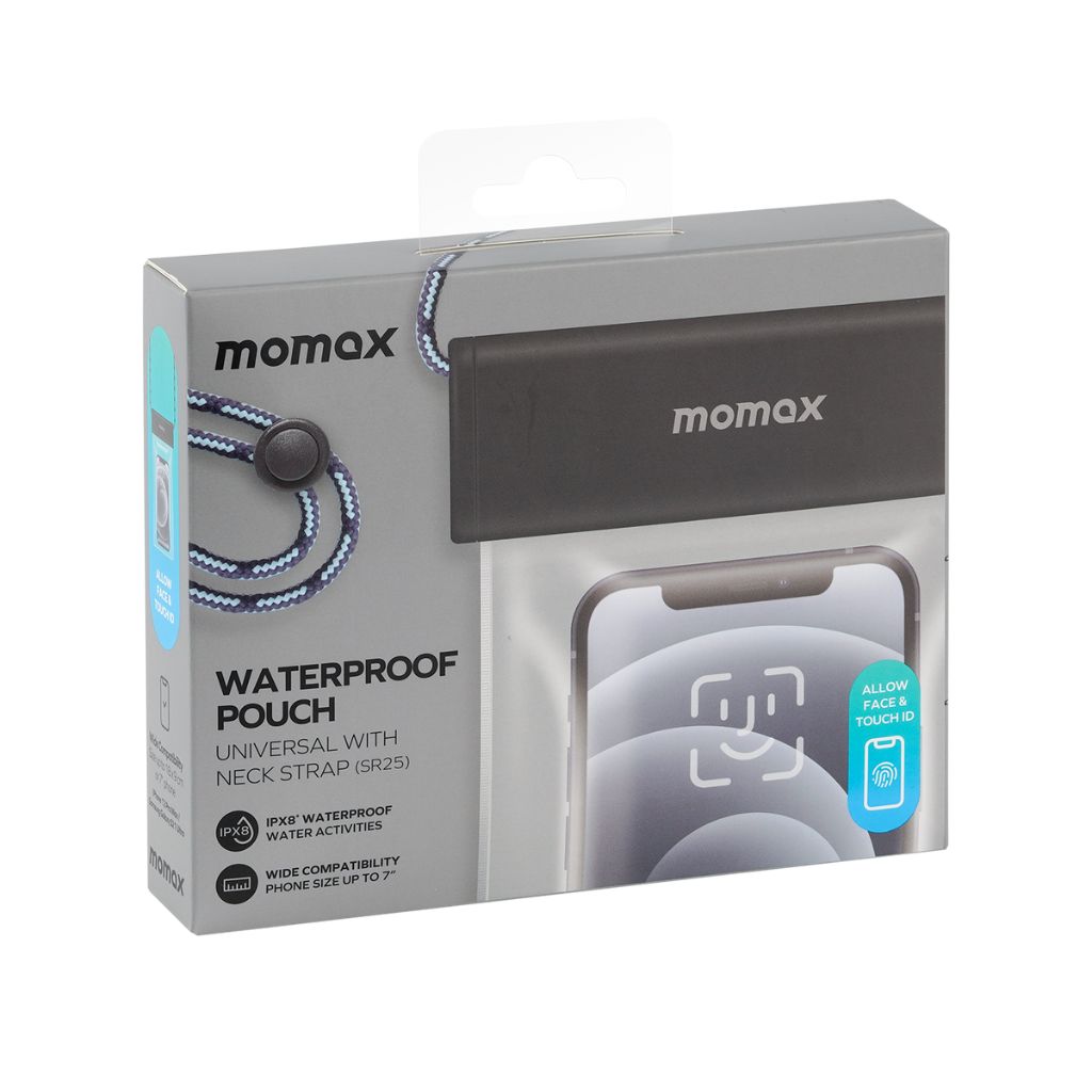 Momax waterproof pouch packaging on a white background