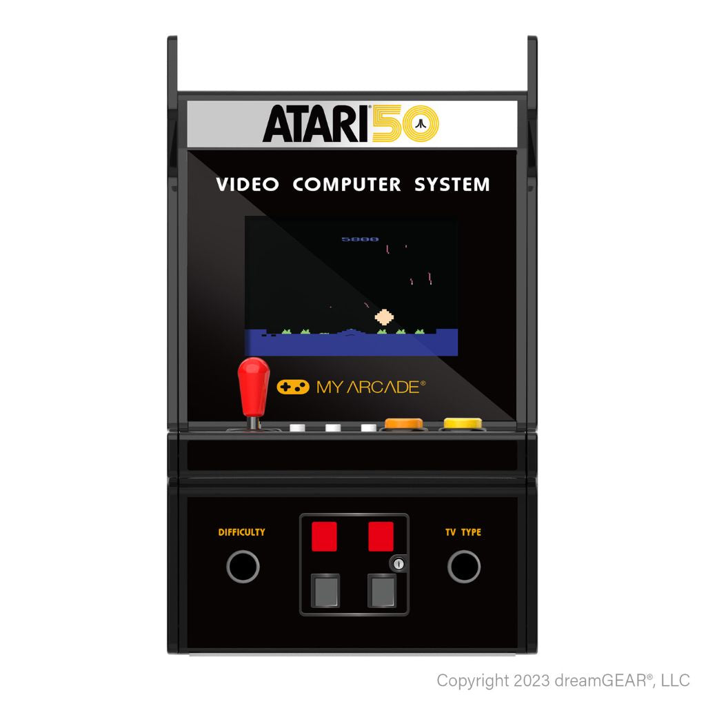 Miniature representation of an Atari video computer system on a white background