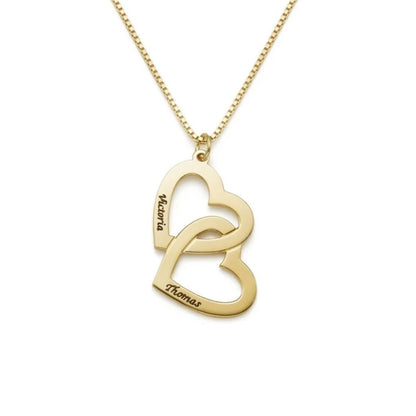 Interlocked Heart Engraved Name Necklace