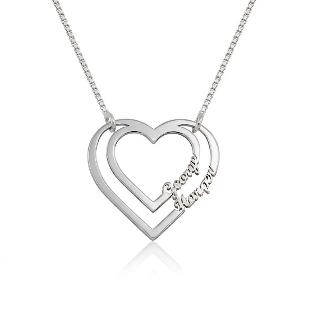 Personalised Name Double Heart Pendant Necklace