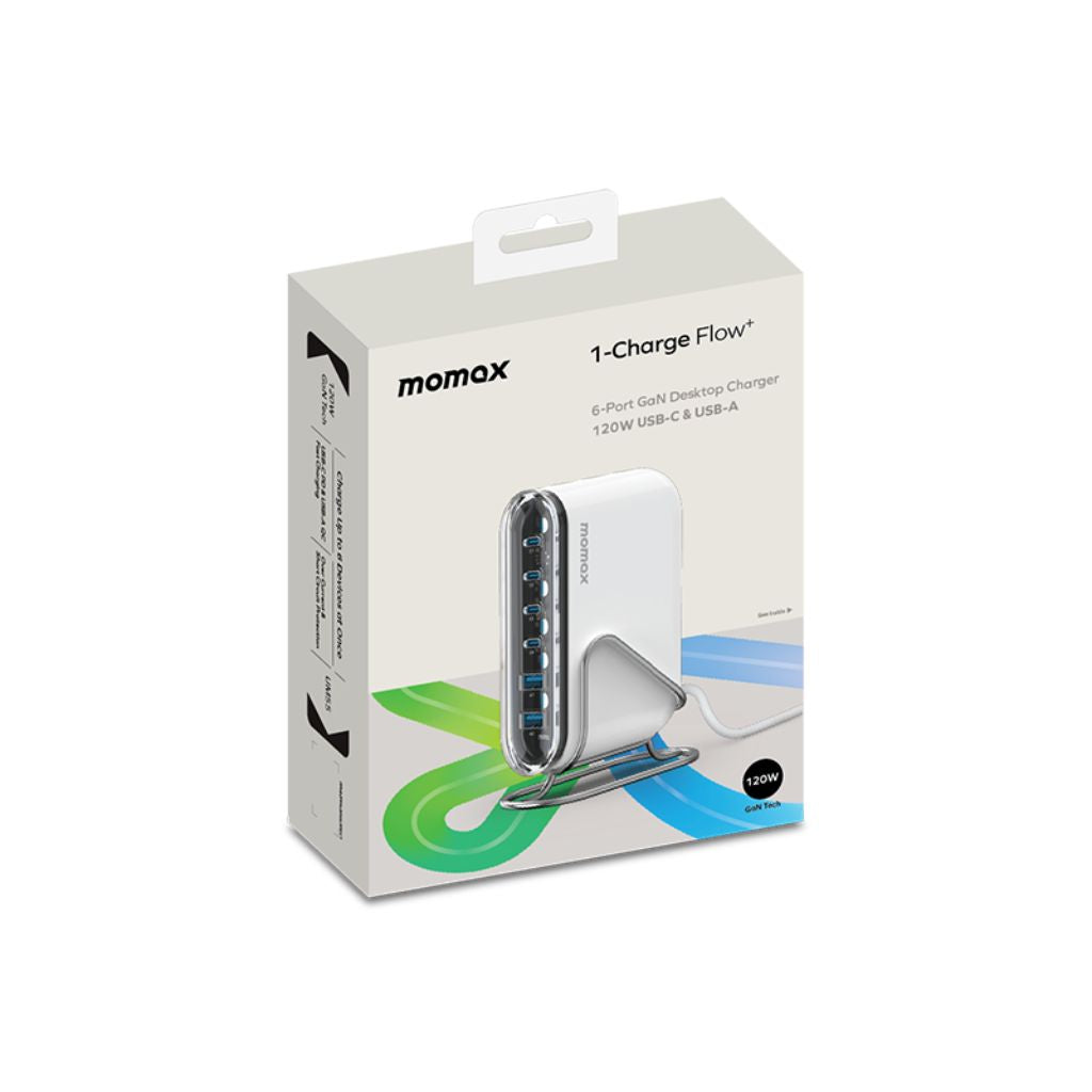 1-Charger Flow Plus PD 120w 6 Ports Gan Desktop Charger
