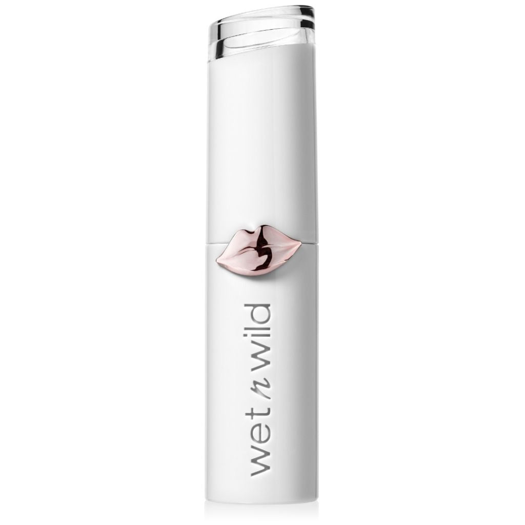 White lipstick container with rose gold accent and 'Wet n Wild' branding on a white background